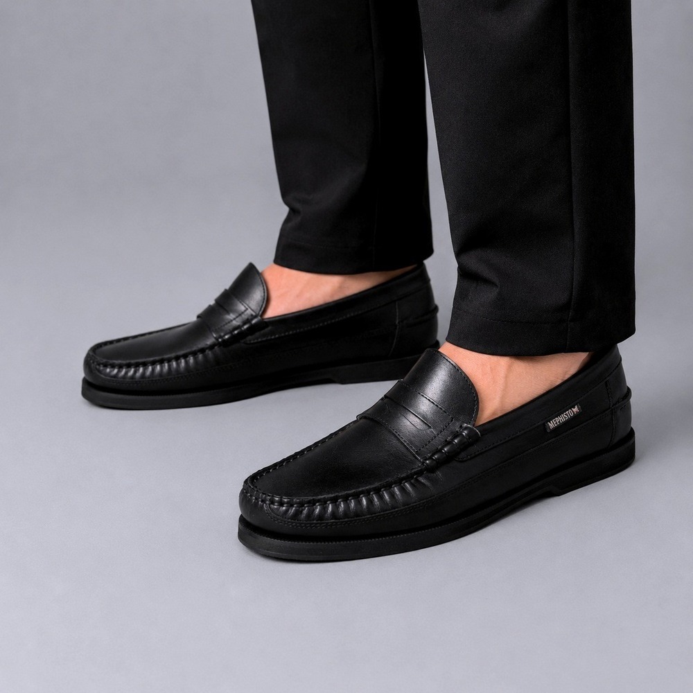 Mephisto Spinnaker Loafers Mens 10 Black Leather Penny Boat Shoes Excellent